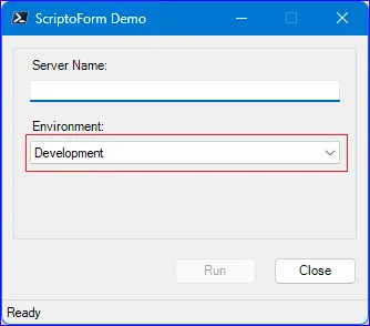 ScriptoForm with example ComboBox control