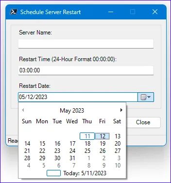 ScriptoForm with example DateTimePick control in the calendar view state