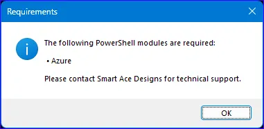 Example MessageBox dialog box for missing modules